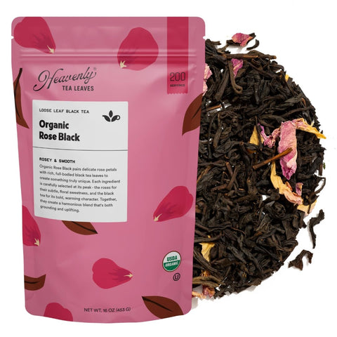 Heavenly Tea Leaves Rose Black, Bulk Loose Leaf Black Tea Resealable Pouch - 16 OZ 1 Pack