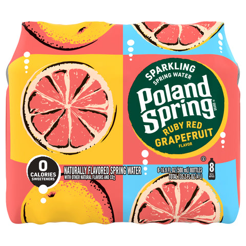 Poland Spring Sparkling Water, Ruby Red Grapefruit, 16.9 oz. Plastic Bottles (8 Count) - 3 Pack