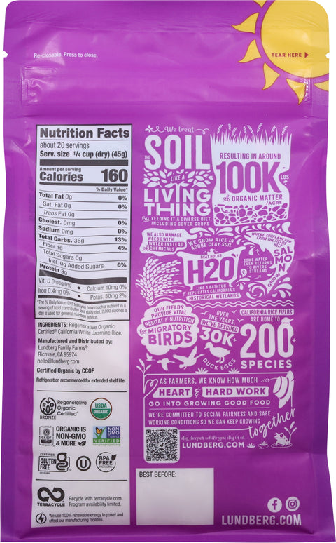 Lundberg Organic Gluten Free California White Jasmine Rice 32 OZ