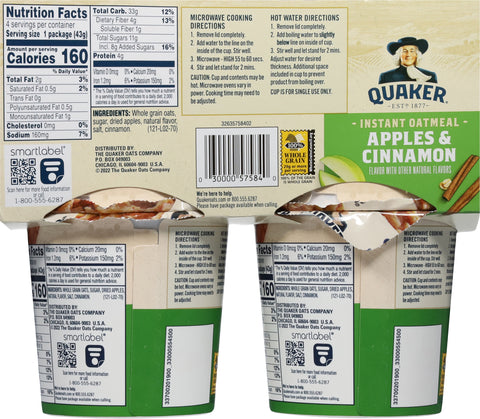 Quaker Apples & Cinnamon Instant Oatmeal 6 OZ