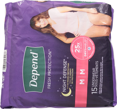Depend Fresh Protection Night Defense Underwear M 15 ea