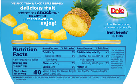Dole Fruit Cups Pineapple No Sugar Added 16 OZ