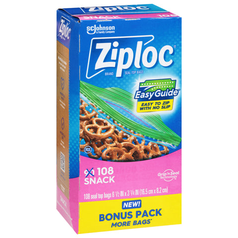 Ziploc Seal Top Snack Bags Bonus Pack 108 Bags - Side