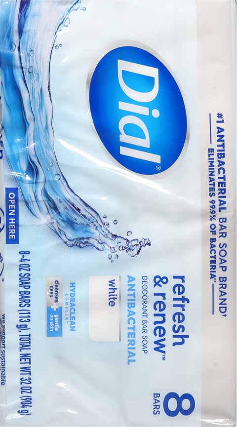Dial Refresh & Renew Antibacterial Deodorant White Bar Soap 8
