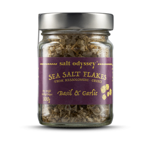 Salt Odyssey Sea Salt Flakes W/ Basil & Garlic - 3.5 OZ 12 Pack