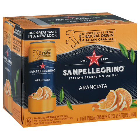 Sanpellegrino Italian Orange Sparkling Drinks 6 - 11.15 fl oz Cans - 4 Pack