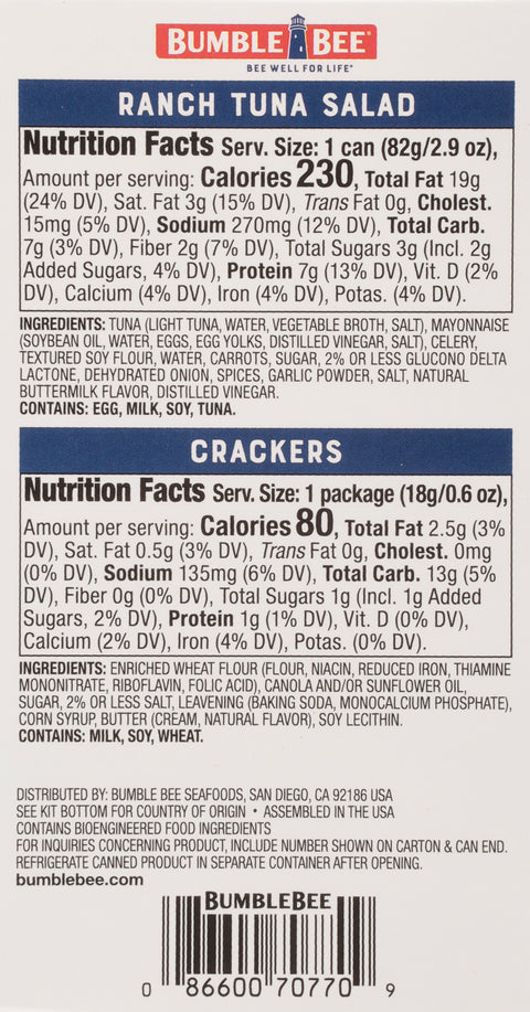 Bumble Bee Snack On The Run Tuna Salad With Crackers Kit 3.5 OZ
