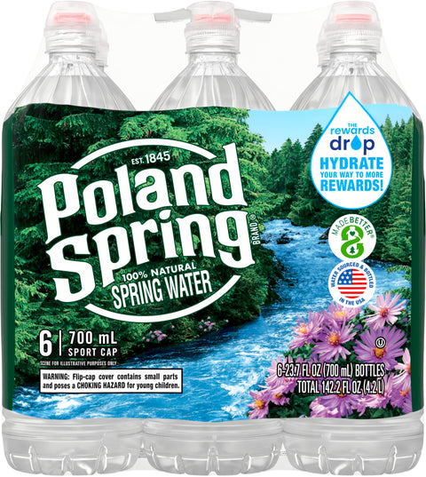 POLAND SPRING Brand 100% Natural Spring Water, 23.7-ounce plastic sport cap  bottles (Pack of 6)