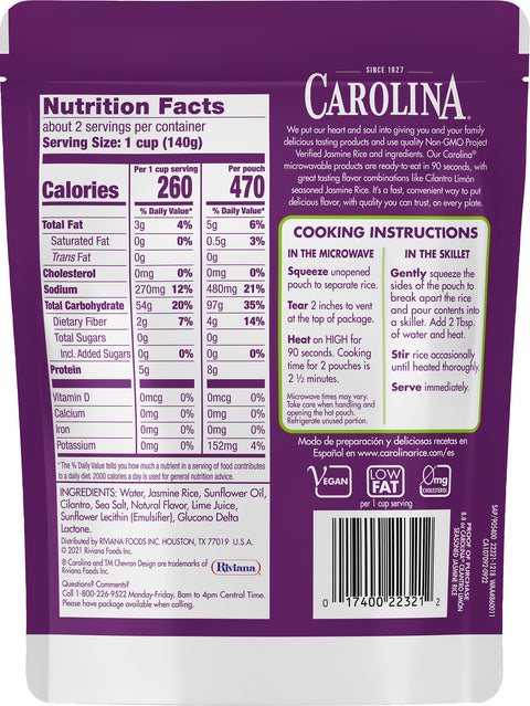 Carolina Cilantro Limon Jasmine Rice 8.8 OZ