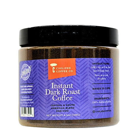 Civilized Coffee Instant Dark Roast Coffee (Central & South America) - 4.5 OZ 8 Pack