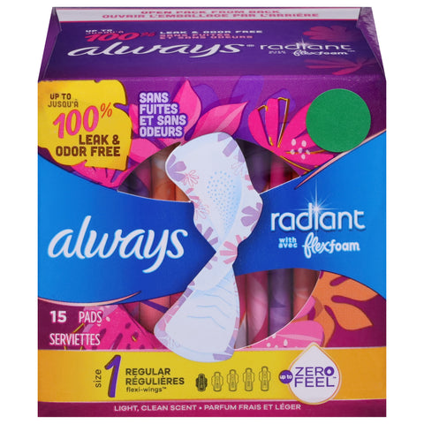Always Radiant Flex Foam Regular Pads Size 1 15 CT