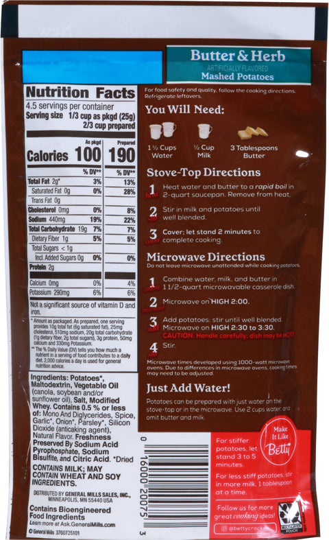 Betty Crocker Butter & Herb Mashed Potatoes 4 OZ