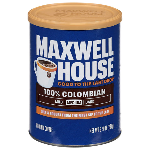 Maxwell House 100% Colombian Ground Coffee, 9.9 oz Canister - 6 Pack