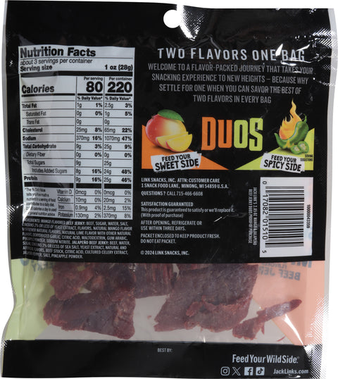 Jack Link's Duos Mango/Jalapeno Beef Sticks 2.85 oz