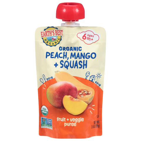 Earth's Best Organic Organic Ages 6m+ Peach, Mango + Squash Fruit + Veggie Puree 3.5 oz - 12 Pack
