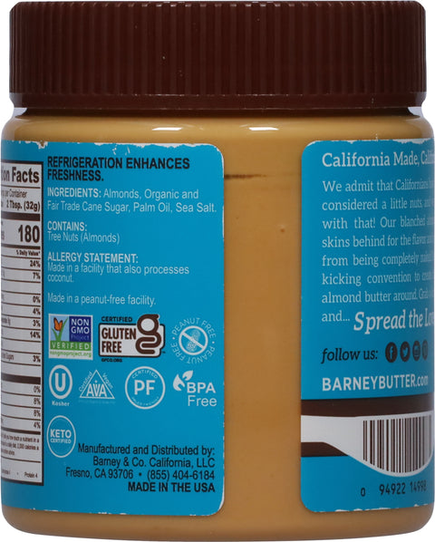 Barney Butter Gluten Free Smooth Almond Butter 10 OZ