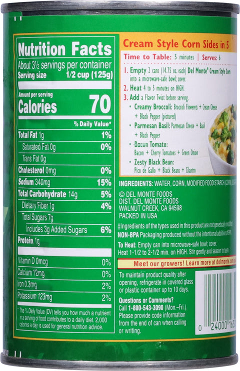 Del Monte Vegetables Fresh Cut Sweet Corn Cream Style 14.75 OZ