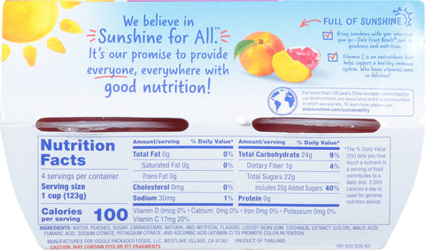 Dole Fruit Cups Peaches In Strawberry Gelatin 17.2 OZ