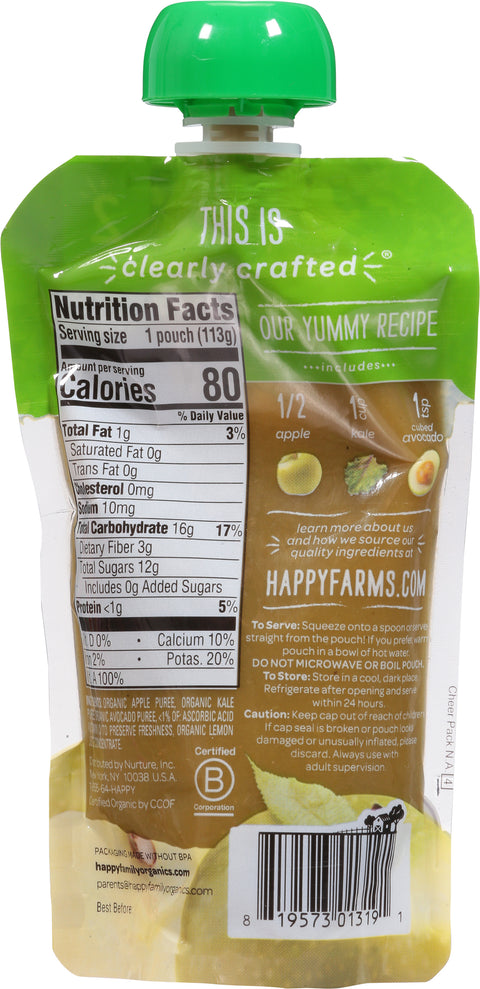 Happy Baby Organic Stage 2 Clearly Crafted Apples, Kale & Avocados 4 OZ