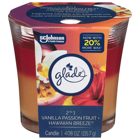 Glade 2 in 1 Vanilla Passion Fruit + Hawaiian Breeze Candle 1 Each - 6 Pack