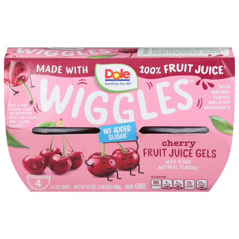 Dole Wiggles Cherry Fruit Juice Gels  4 - 4.3 oz Cups - 6 Pack