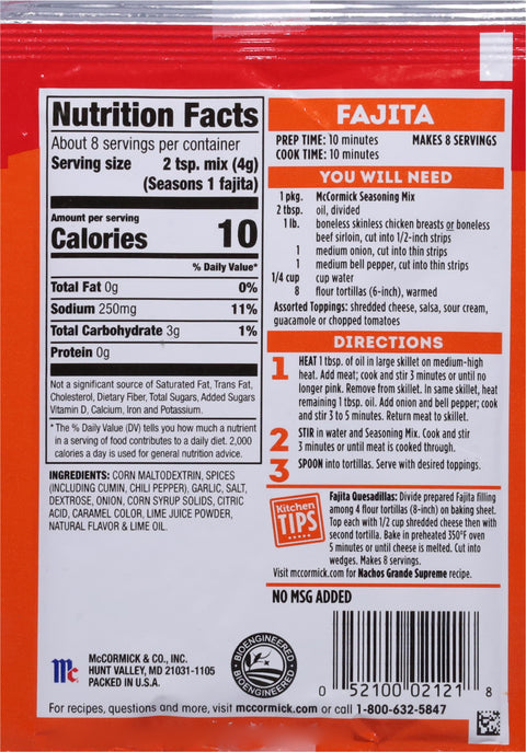 McCormick Marinade Fajitas 1.12 OZ