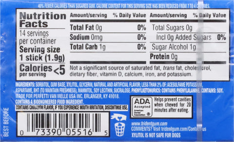 Trident Sugar Free Original Flavor Gum 14 ea