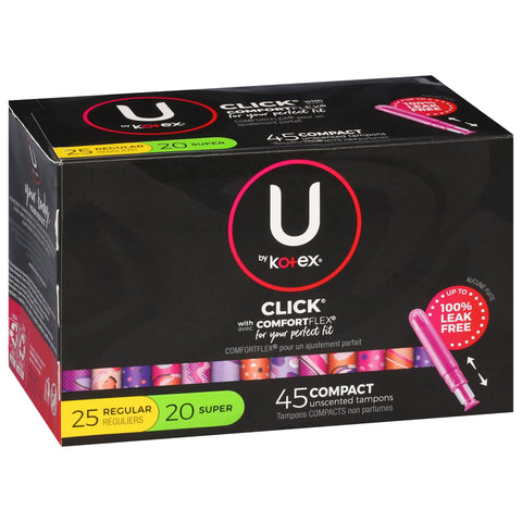U by Kotex Click Regular/Super Compact Unscented Tampons 45 ea