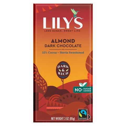 Lily's 55% Cocoa Almond Dark Chocolate 12 - 3 oz Bars - 12 Pack
