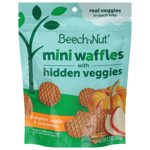 Beech-Nut Mini Waffles Pumpkin Apple Cinnamon Hidden Veggies Toddler Snack 3.2 OZ