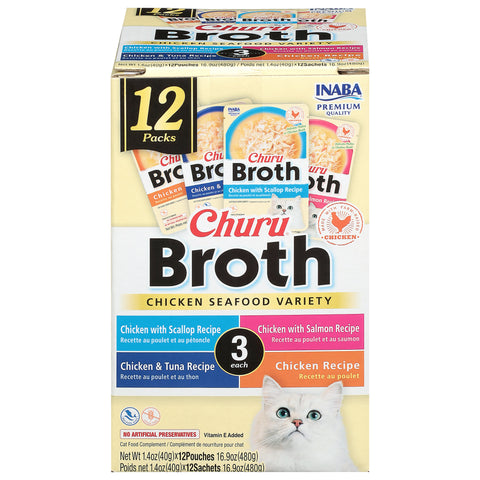 Inaba Churu Broth Chicken Seafood Variety Cat Food Complement 12