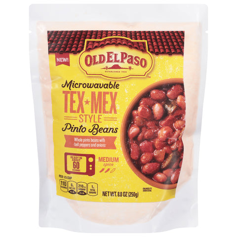 Old El Paso Microwavable Medium Spice Tex + Mex Style Pinto Beans 8.8 oz - 8 Pack