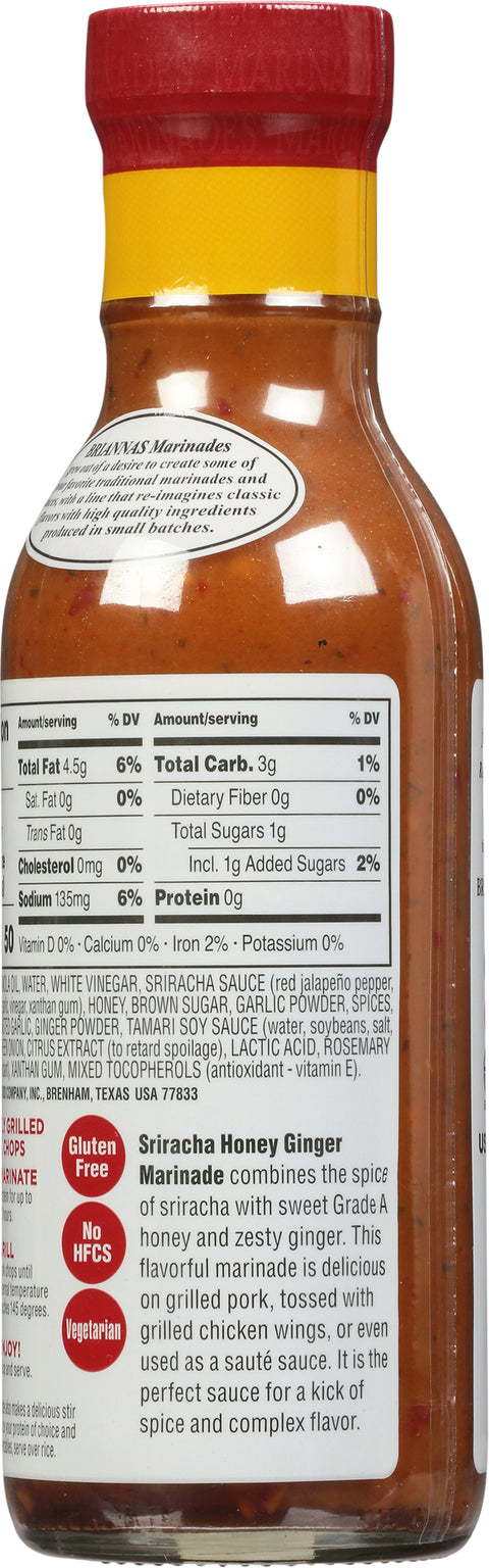 Briannas Sriracha Honey Ginger Marinade 12 FZ