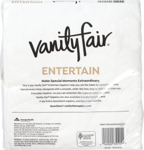 Vanity Fair Entertain 3-Ply Napkins 40 Each