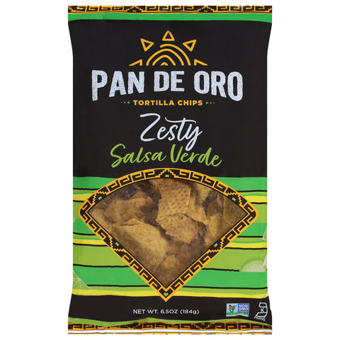 Pan De Oro Zesty Salsa Verde Tortilla Chips 6.5 oz - 12 Pack