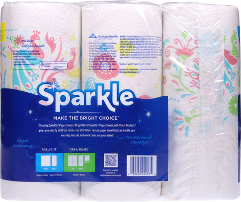 Sparkle Womens Pick A Size Spirited Prints 2 Ply Paper Towels with Thirst Pockets 6 ea