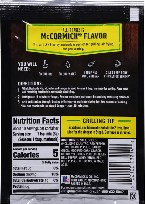 McCormick Grill Mates Brazilian Steakhouse Marinade - 1.06 OZ 12 Pack