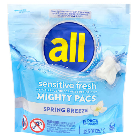 All Mighty Pacs Sensitive Fresh Spring Breeze Detergent 19 Each - 6 Pack