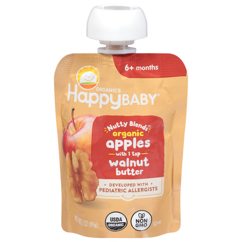 HappyBaby Organics Nutty Blends 6+ Months Apples with Walnut Butter 3 oz - 12 Pack