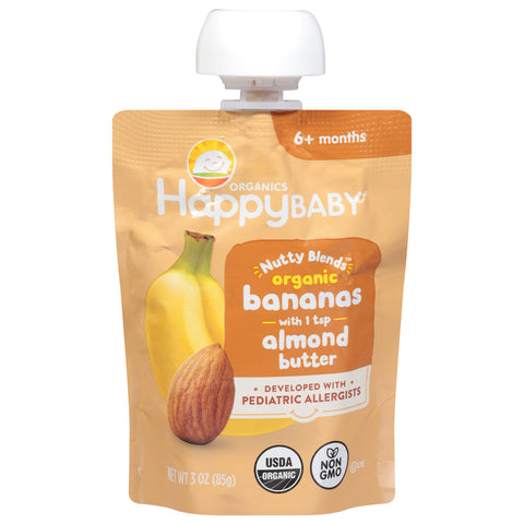 HappyBaby Organics Nutty Blends 6+ Months Bananas with Almond Butter 3 oz - 12 Pack