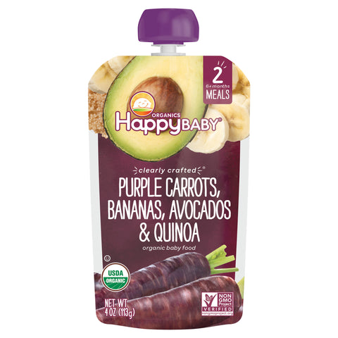 Happy Baby Organics 2 (6+ Months) Organic Purple Carrots, Bananas, Avocados & Quinoa Baby Food 4 oz - 16 Pack