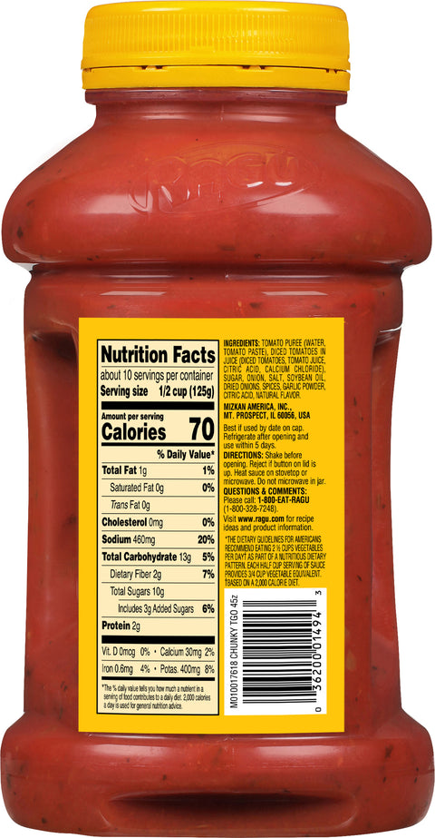 Ragu Chunky Tomato, Garlic And Onion Sauce 45 OZ