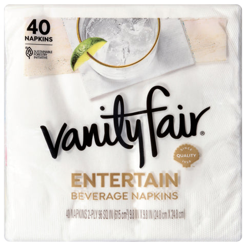 Vanity Fair 2-Ply Entertain Beverage Napkins 40 Each - 12 Pack