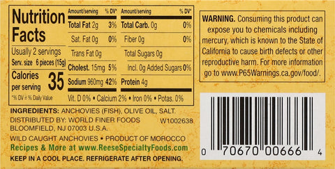 Reese Flat Anchovies In Pure Olive Oil 2 OZ