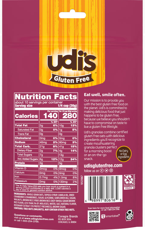 Udi's Gluten Free Cranberry Granola 11 OZ