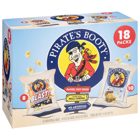 Pirate's Booty Cheddar Blast/Aged White Cheddar Puffs Bag 18 ea