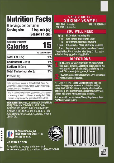 McCormick Seasoning Shrimp Scampi Garlic Butter - 0.87 OZ 12 Pack