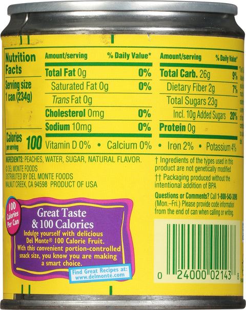 Del Monte Fruit Sliced Peaches 100 Calorie 8.25 OZ