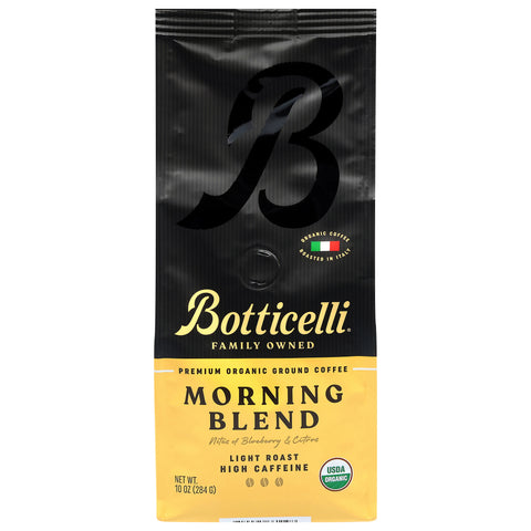 Botticelli High Caffeine Premium Organic Ground Light Roast Morning Blend Coffee 10 oz