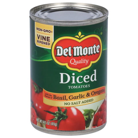 Del Monte Tomatoes Diced With Basil Garlic & Oregano No Salt Added 14.5 OZ